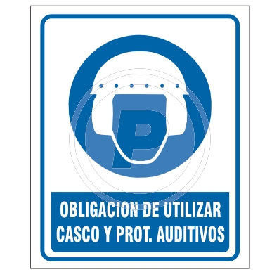 Cartel Obligación Casco y Protector Auditivo